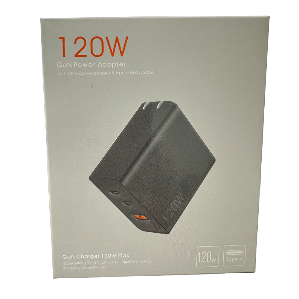 Cargador GaN 120W tres puertos con segundero negro