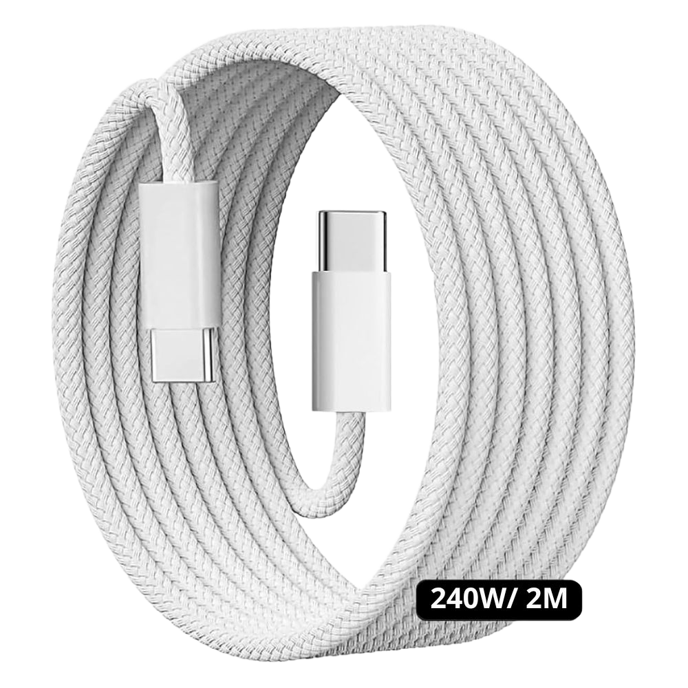 Cable  Tipo C-C Trenzado De 240W - 2 Mts Blanco Para Mac