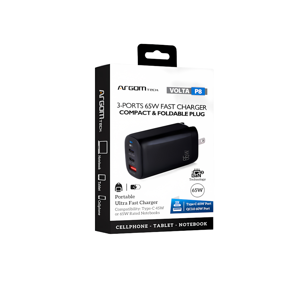 CARGADOR VOLTA P8 CARGA RÁPIDA 65W - 3 PUERTOS 
