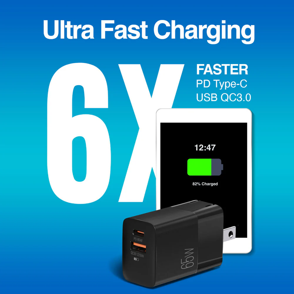 CARGADOR DUAL TIPO C - USB VOLTA P7 CARGA RAPIDA 65W 