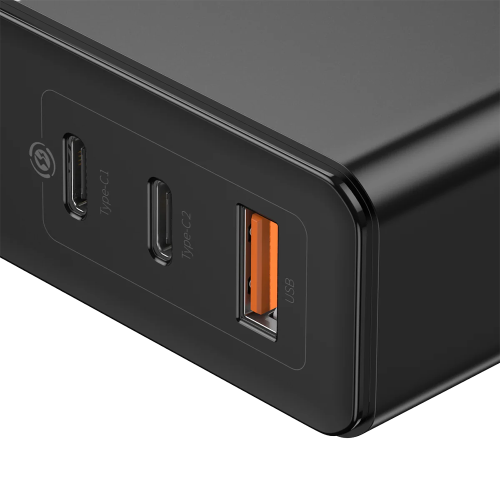 Cargador GaN 120W 3 Puertos Con Segundero Negro