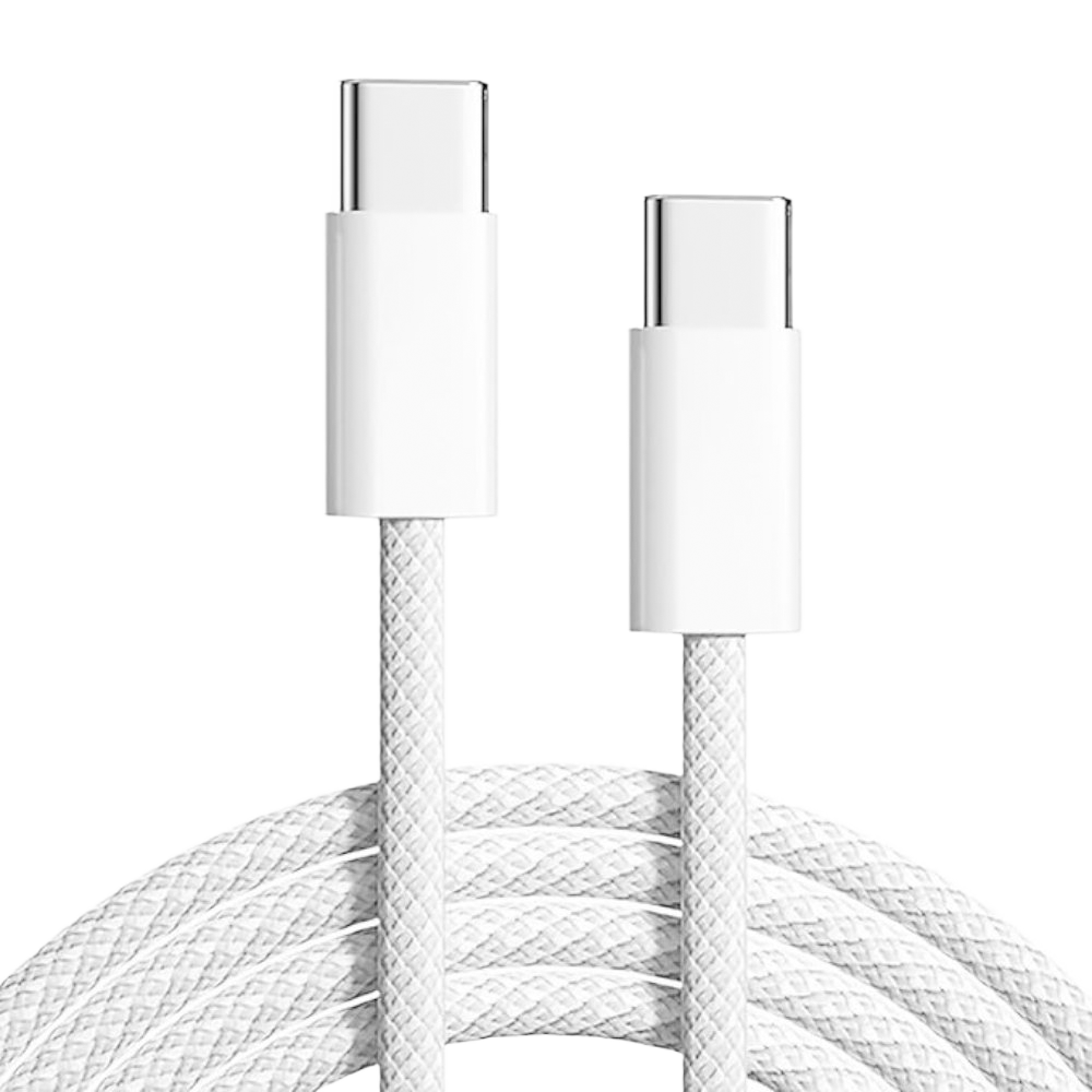 Cable  Tipo C-C Trenzado De 240W - 2 Mts Blanco Para MacBook